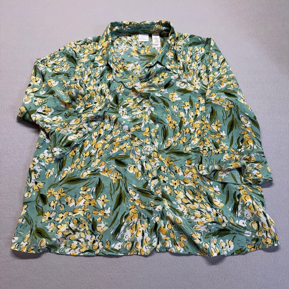 Emma James Woman Green Floral Button Down Blouse 20W